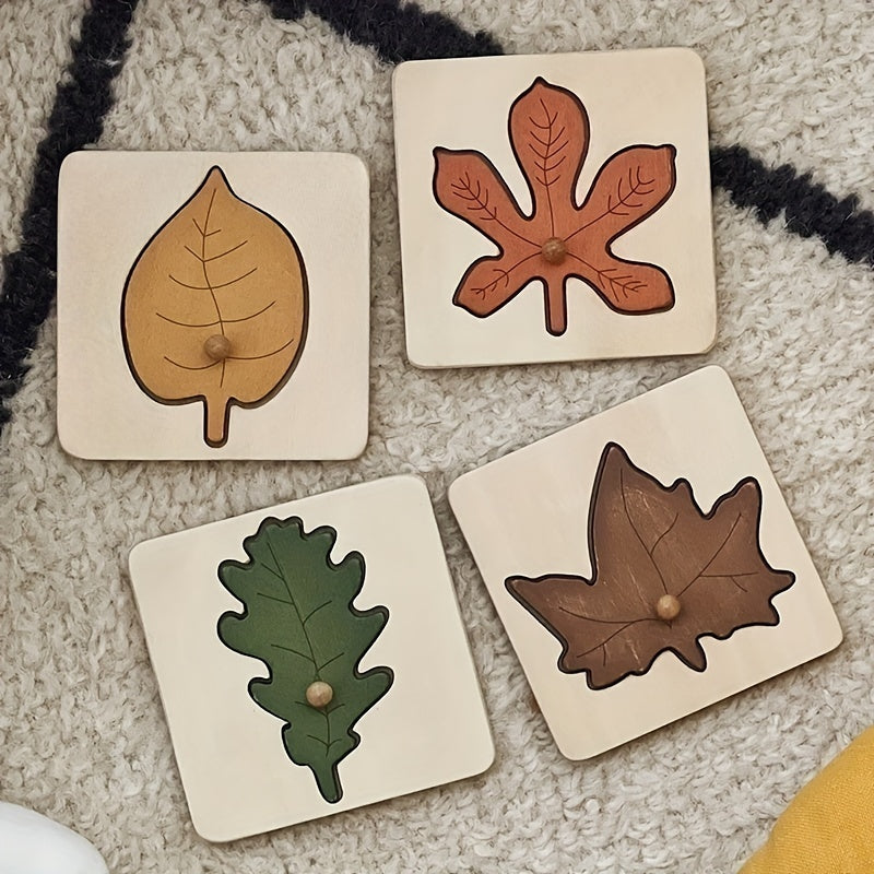 Wooden Leaf Puzzle Shapes Matching Cognitive Board