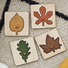 Wooden Leaf Puzzle Shapes Matching Cognitive Board