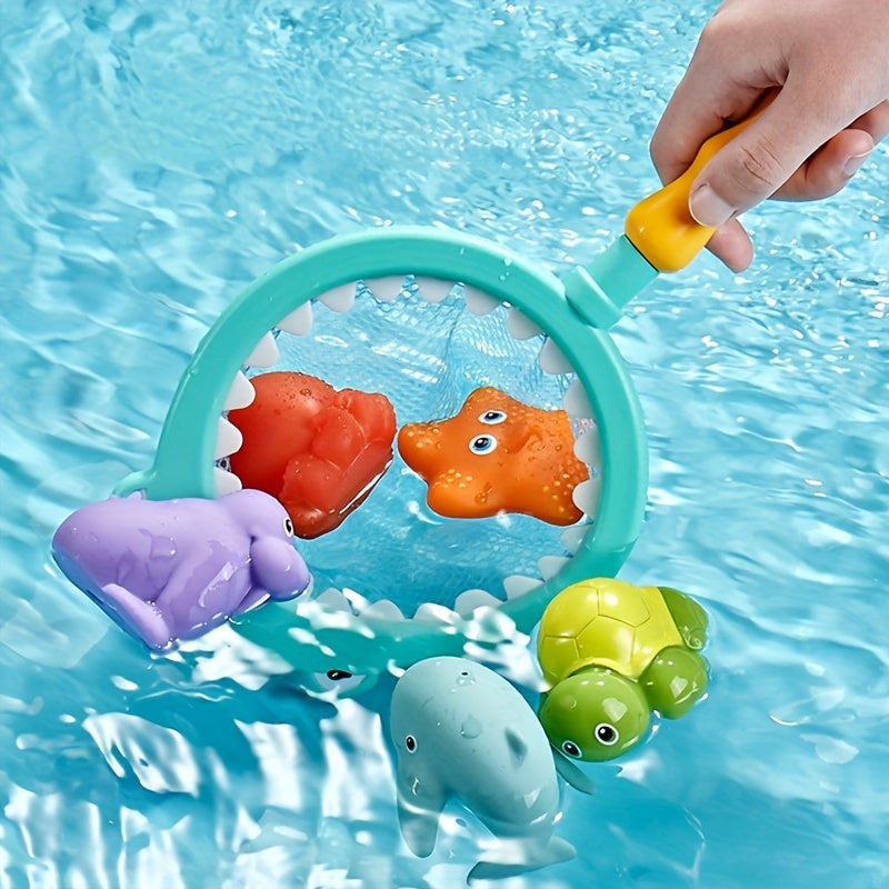 5pcs Squishy Animal Bath Toys Set Water Spray Shark Fishing Game for Kids