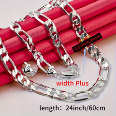 925 Silver Plated Chain Necklace Unisex Retro Style Jewelry