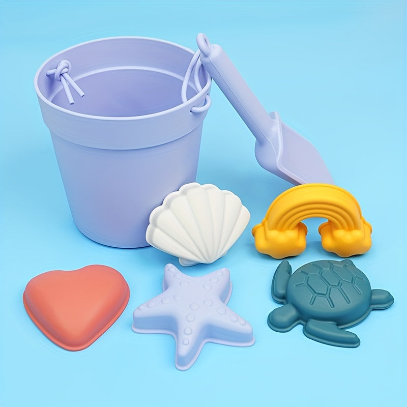 7pcs Silicone Beach Toys Ocean Style Kids' Beach Toys Bucket Shovel Sand Molds