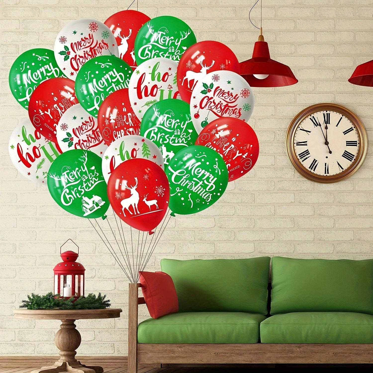 Christmas Party Balloon Set Green Red Reindeer Tree Prints Festive Deco