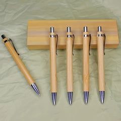 5pcs Bamboo Pens Natural Wood Press Ball Pen