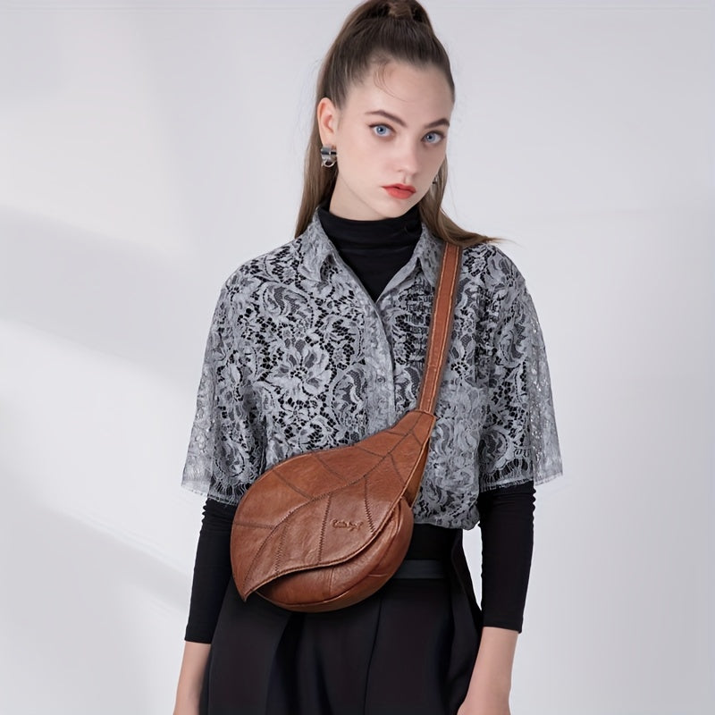 Leaf Shaped Sling Backpack Leather Fanny Packs Vintage Chest Bags