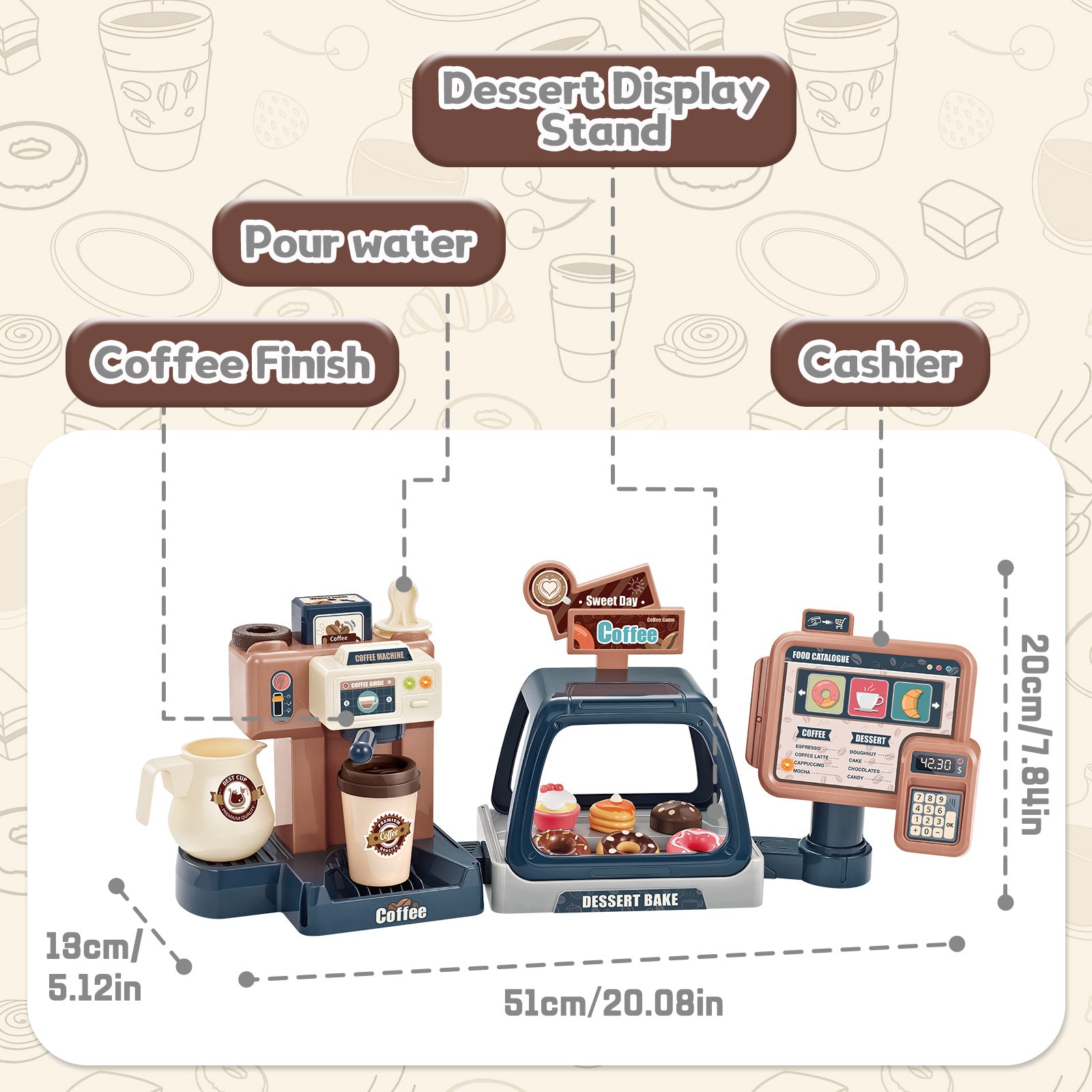 Kids Coffee Maker Play Set Dessert Shopping Toy