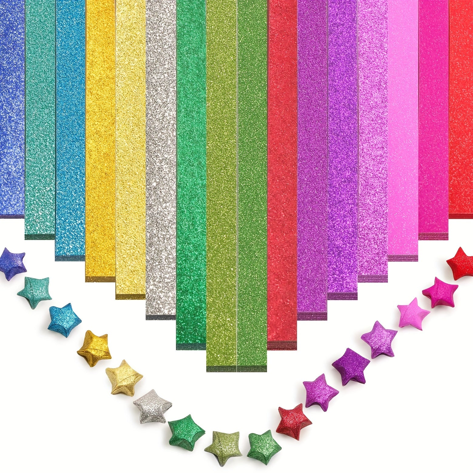 360pcs Vibrant Glitter Star Origami Paper Strips - Creative Decoration