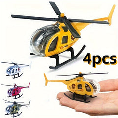 Set of 4 Alloy Mini Helicopters Toy Set for Kids 3-6 Years