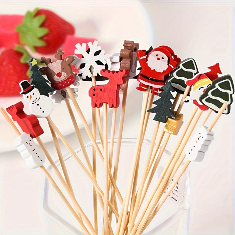 100pcs Christmas Santa Claus Bamboo Picks for Holiday Parties Table Decor