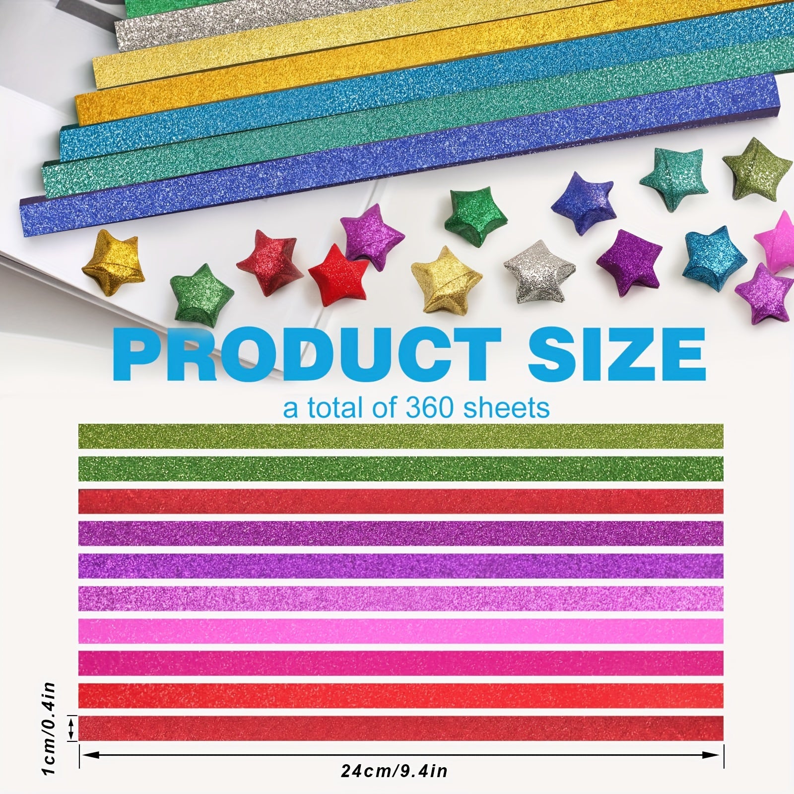 360pcs Vibrant Glitter Star Origami Paper Strips - Creative Decoration