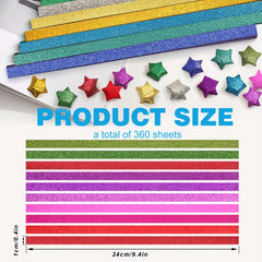360pcs Vibrant Glitter Star Origami Paper Strips - Creative Decoration