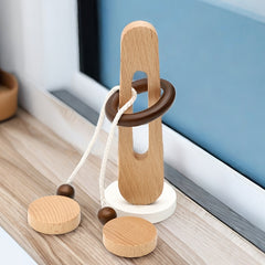 Wooden Brain Teaser Game with Ancient Locks Classic Magic Ring Puzzle Toy