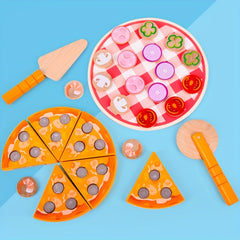 Wooden Pizza Playset Pretend Play Food Toy with Cutting Utensils