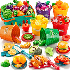 SHIMFUN Play Food Kitchen Playset for Toddlers Cutting Board Fruits Vegetables