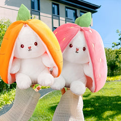 Bunny Plush Toy Transformable Carrot & Strawberry Soft Polyester Fabric