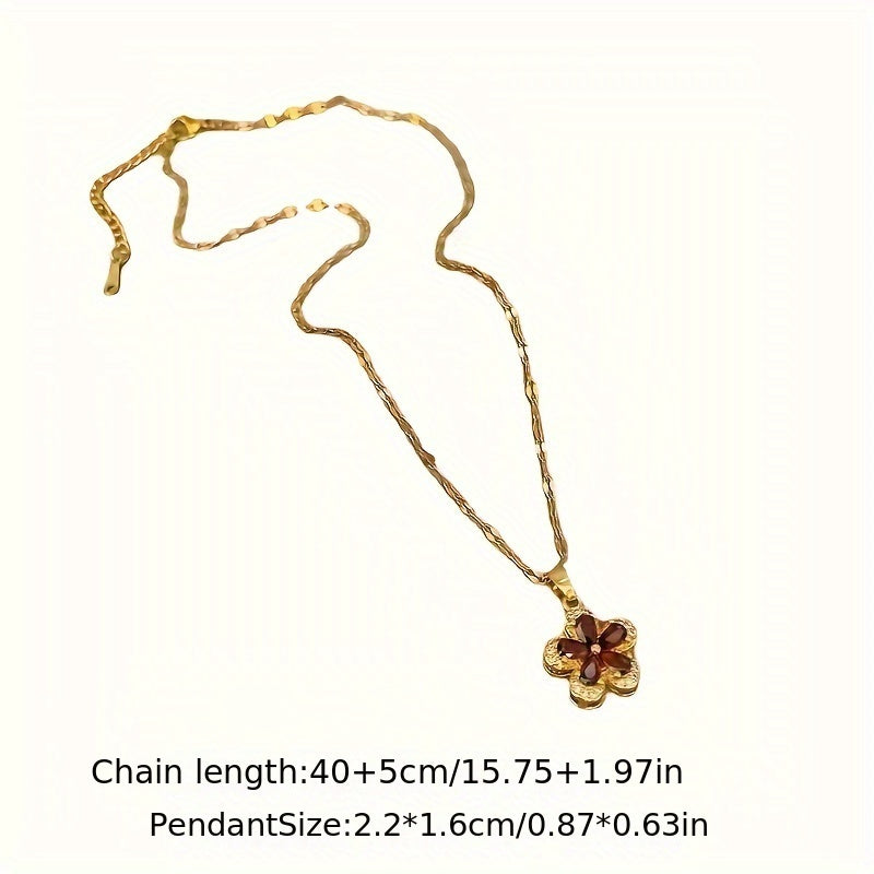Stainless Steel Red Flower Necklace Clavicle Chain