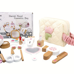 Wooden Pretend Play Makeup Set for Girls Kit with Realistic Cosmetics