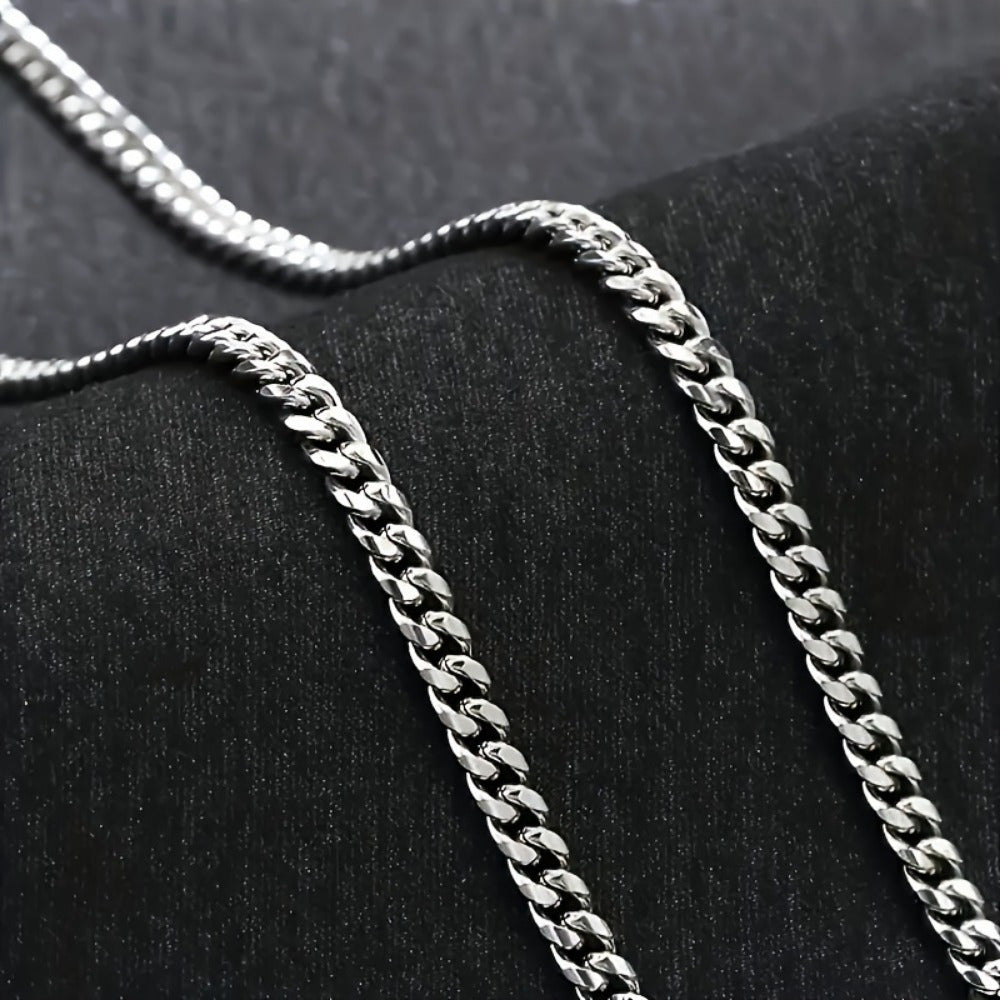 Cuban Link Chain Necklace Engraved Jewelry for Men