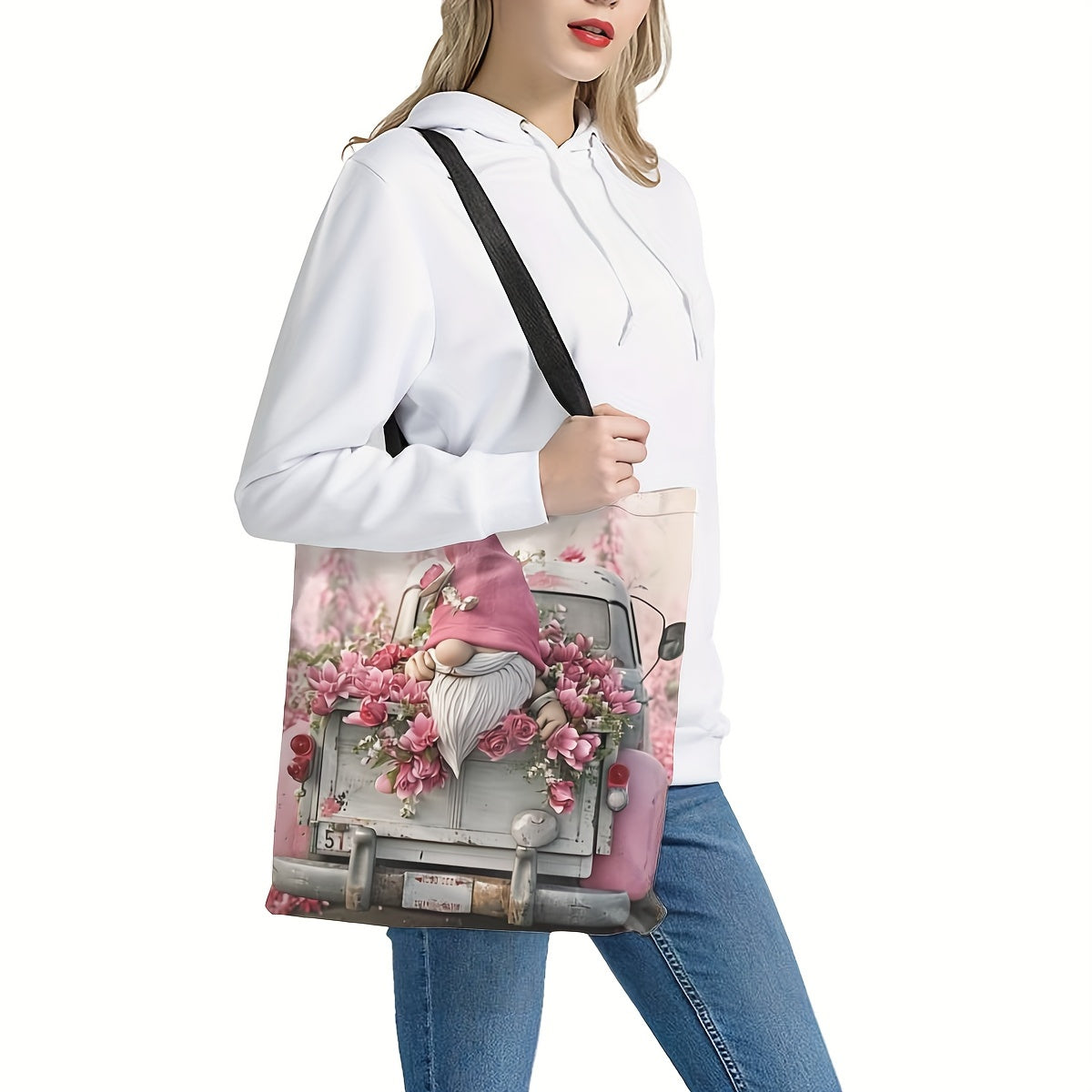 Large Capacity Gnome Themed Tote Bag for Daily Use