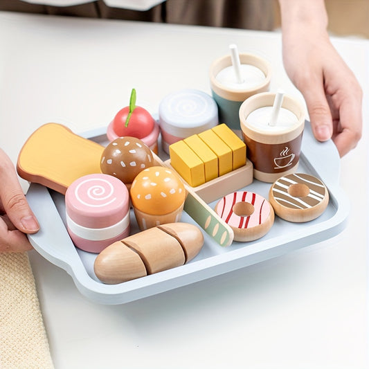 Wooden Pretend Play Food Set for Kids Kitchen Toy with Cuttable Fruit