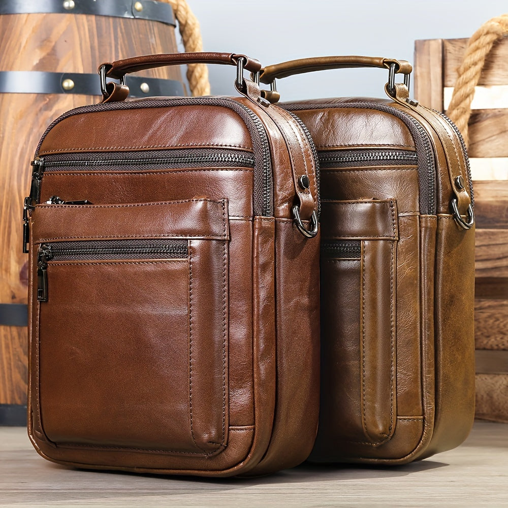 Casual Men's Leather Messenger Bag Shoulder Bag with Multiple Pockets