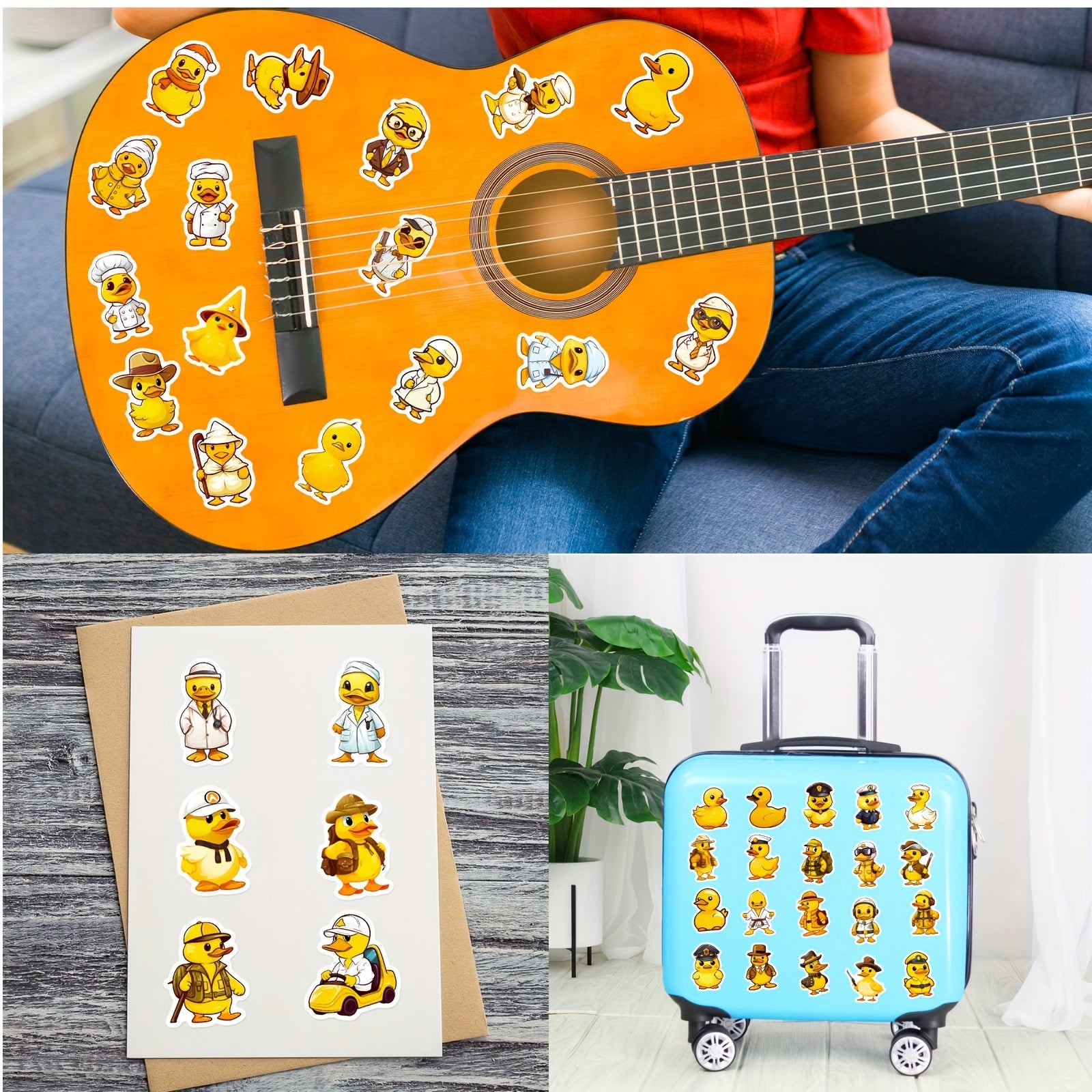 50pcs Yellow Duck Stickers for Guitar Skateboard Laptop Car Helmet