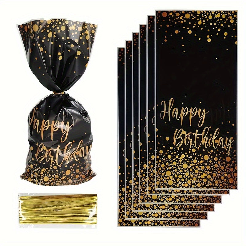 50pcs Small Golden Cellophane Treat Bags Dot Goodie Bags With Twist Ties