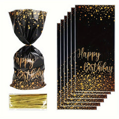 50pcs Small Golden Cellophane Treat Bags Dot Goodie Bags With Twist Ties