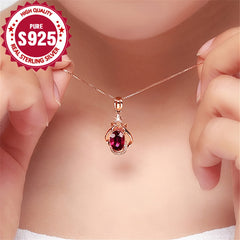 925 Sterling Silver Water Drop Pendant Necklace with Gemstone