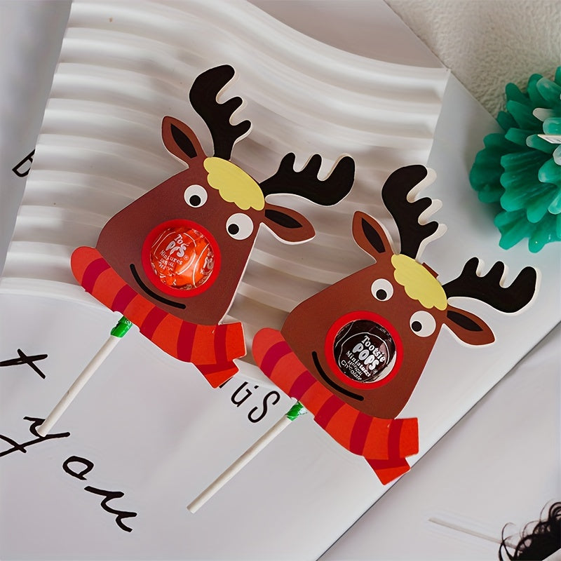 25pcs Big Nose Elk Lollipop Decoration Paper Cards Christmas Party Candy Decor