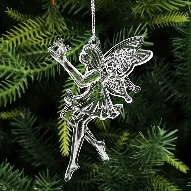 3pcs Christmas Acrylic Snowflake Ice Angel Wing Pendants
