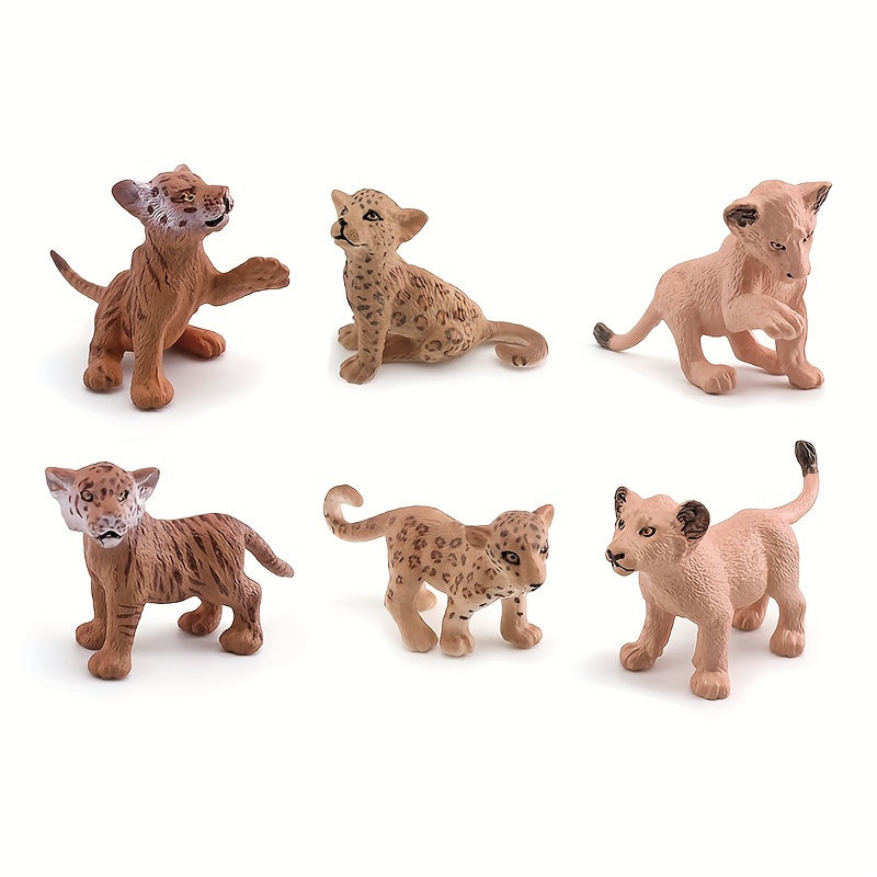 Realistic Lion & Leopard Cub Toy Set for Kids' Room Decor