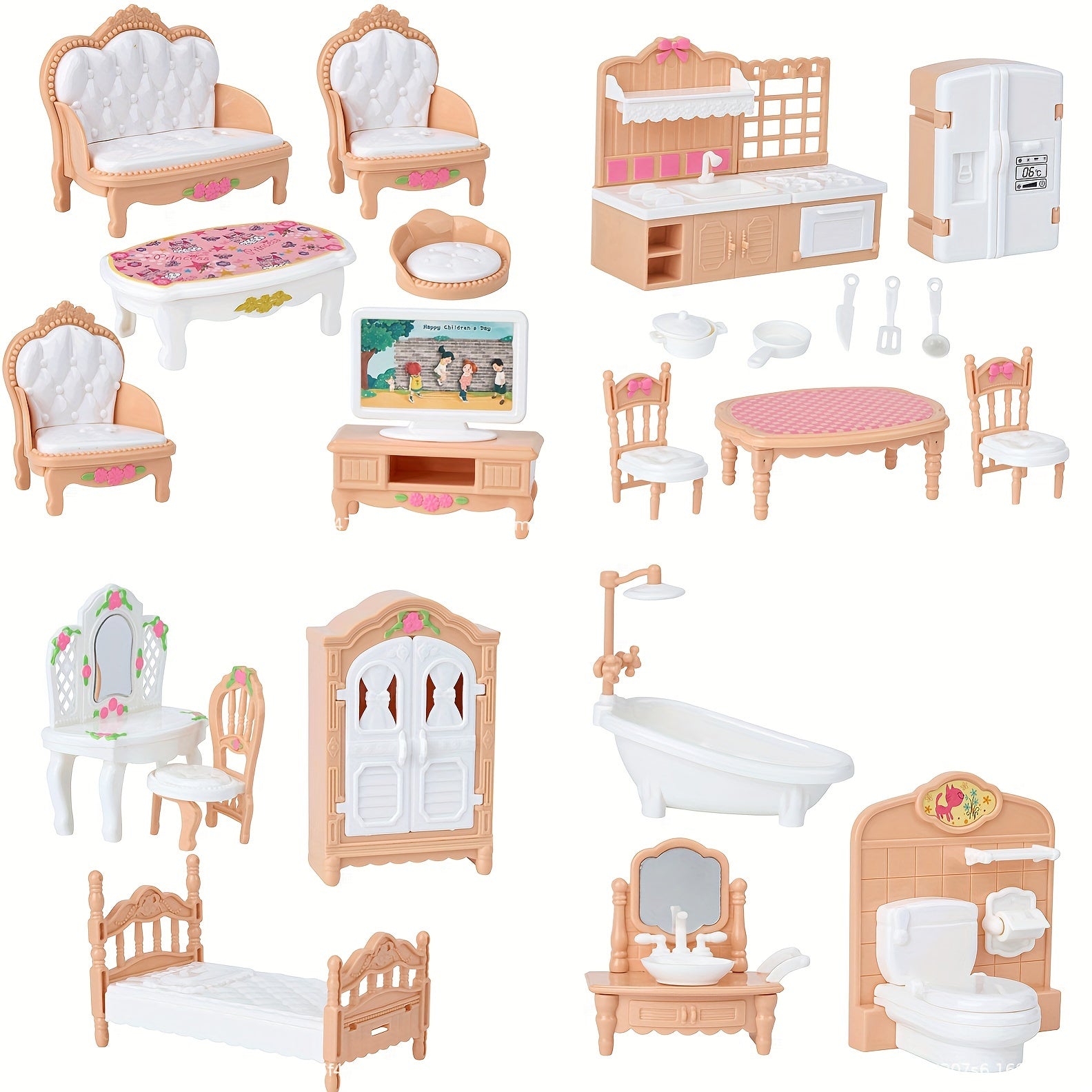 12-Piece Dollhouse Furniture Set for Bedroom Living Room Kitchen Bathroom