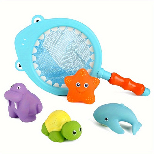 5pcs Squishy Animal Bath Toys Set Water Spray Shark Fishing Game for Kids