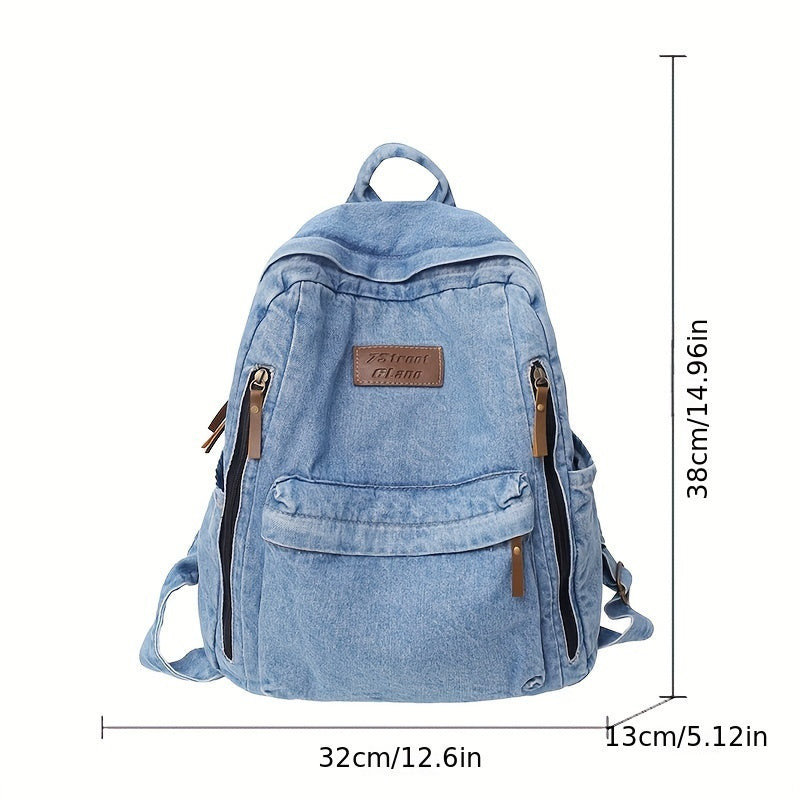 Stylish Denim Backpack with Laptop Compartment High Capacity School & Travel Bag