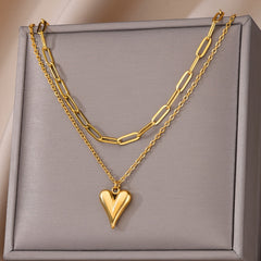 Love Stainless Steel Golden Double Layer Necklace For Couple