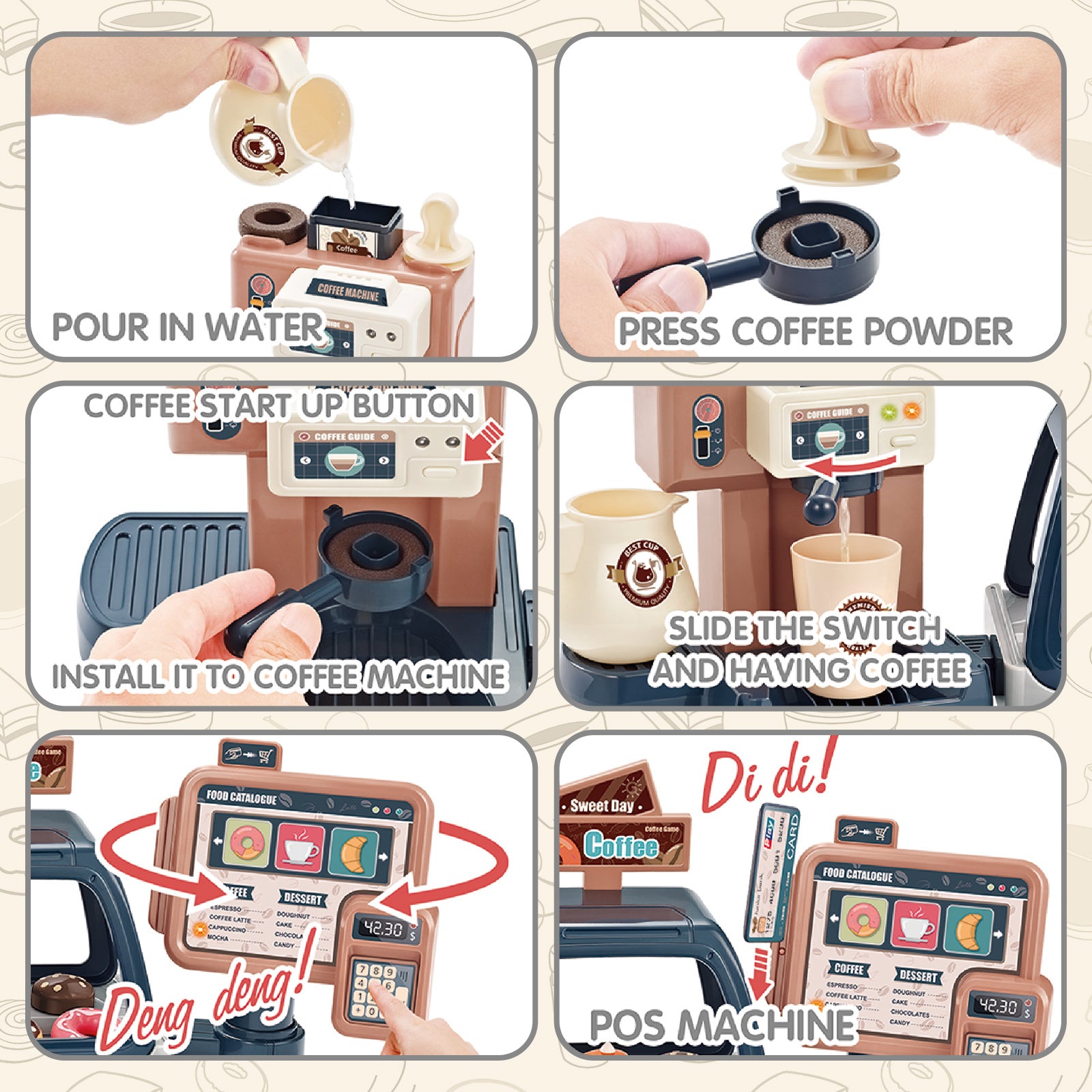 Kids Coffee Maker Play Set Dessert Shopping Toy