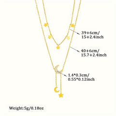 Stainless Steel Star Moon Necklace Fine Chain Resin Moon Pendant