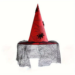 Funky Witch Hat w/ Spider Web Veil for Costume Party