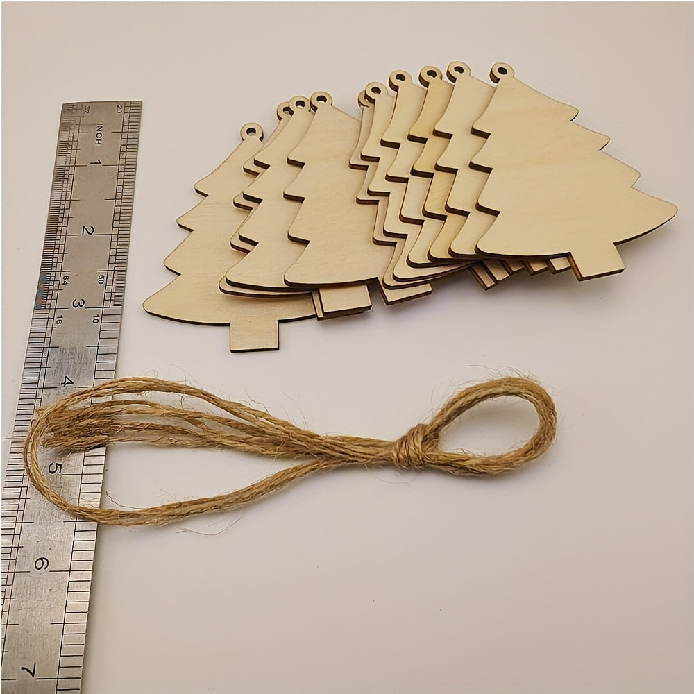 10pcs Wooden Hollow Out Christmas Tree Decorative Hanging Ornaments