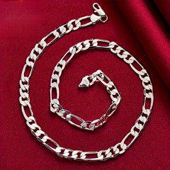 925 Silver Plated Chain Necklace Unisex Retro Style Jewelry