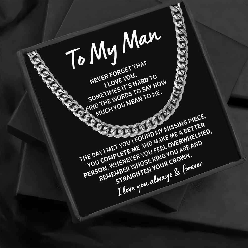 Cuban Link Chain Necklace Engraved Jewelry for Men