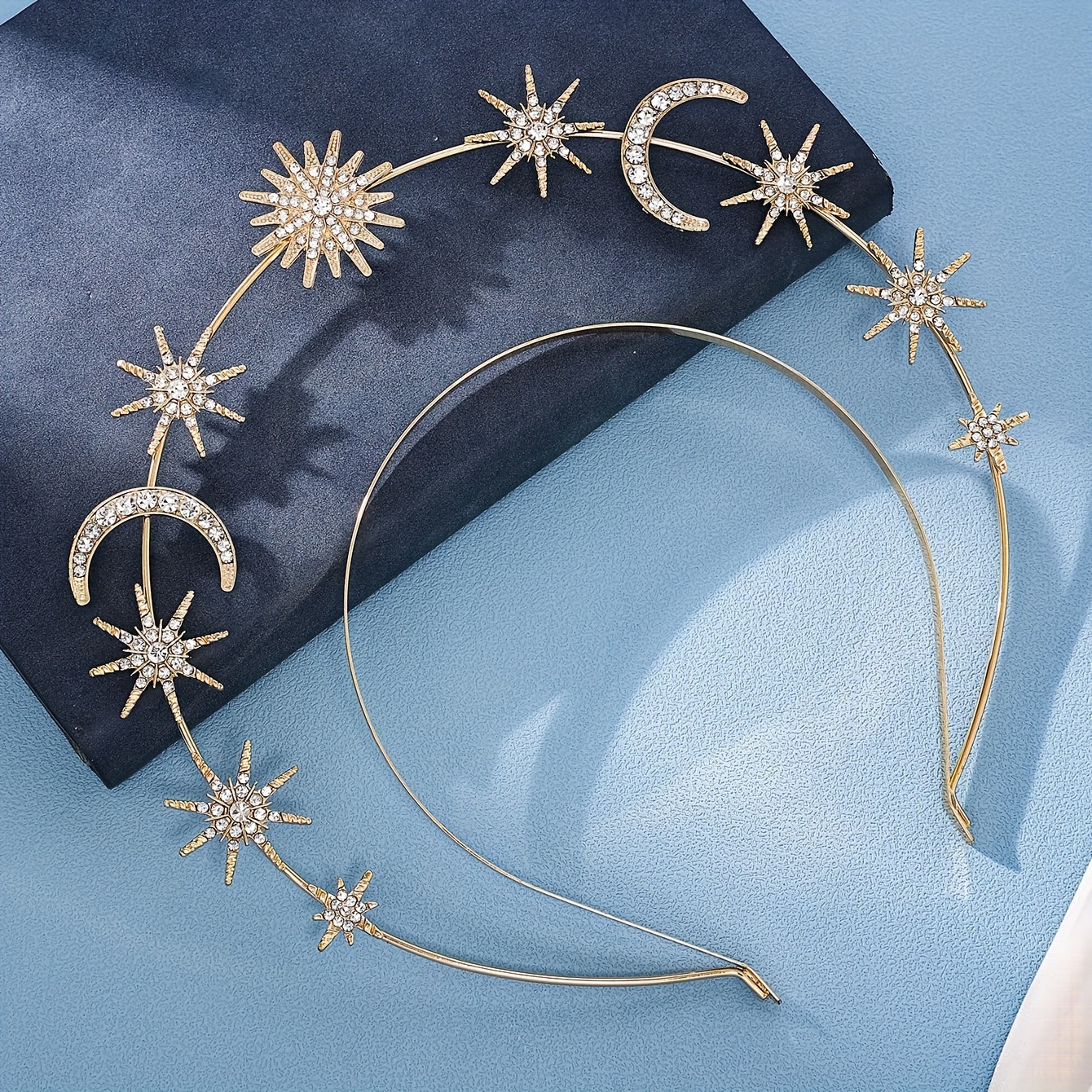 Glam Star & Moon Headband Alloy Crystal Accent Comfortable Wear