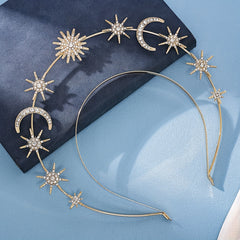 Glam Star & Moon Headband Alloy Crystal Accent Comfortable Wear