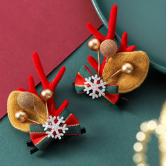 2pcs Christmas Hair Clips with Antlers & Snowflake Bow