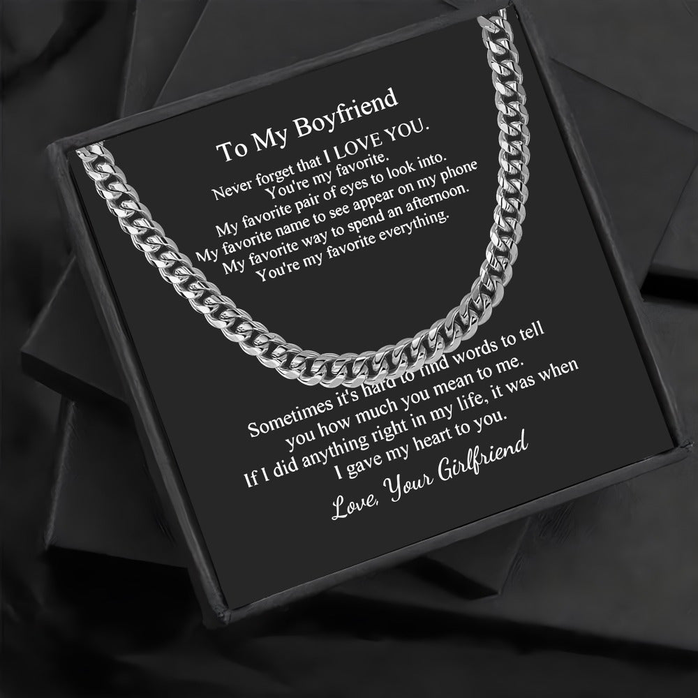 Cuban Chain Link Necklace for Boyfriend Gift Boxed