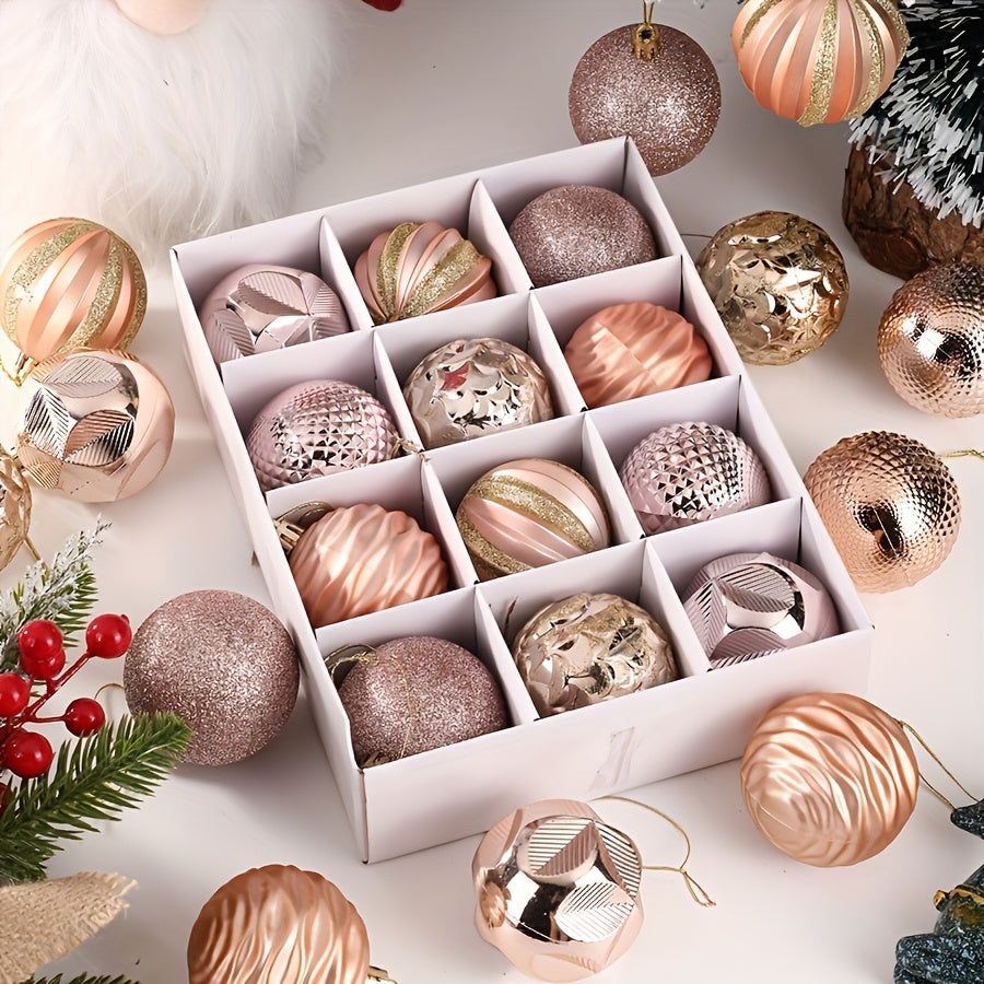 Assorted Christmas Ornaments 12 Pack Clear Plastic Balls for Tree Decor