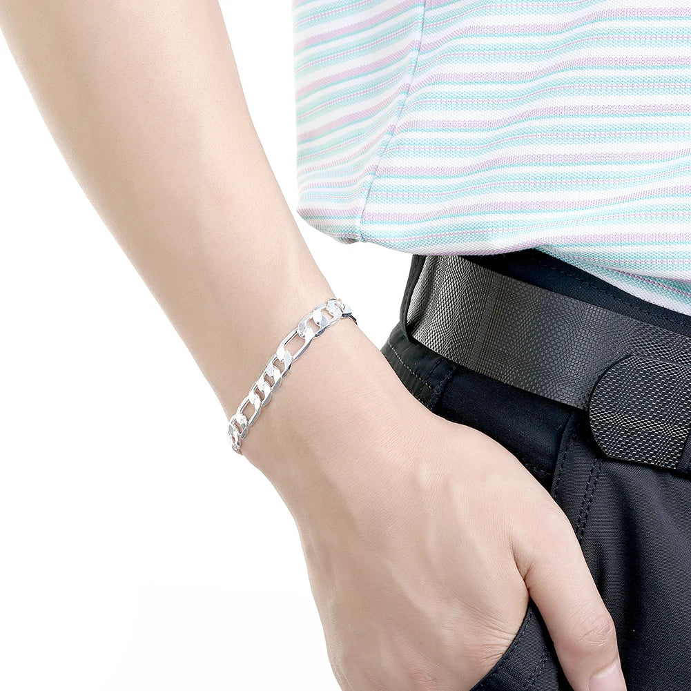 925 Silver Geometric Chain Jewelry Set 6mm 8mm