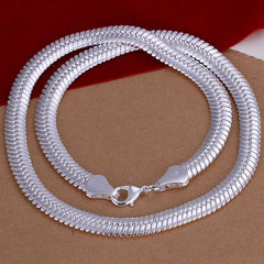 925 Silver 10MM 20inch Flat Snake Chain Necklace Men Women