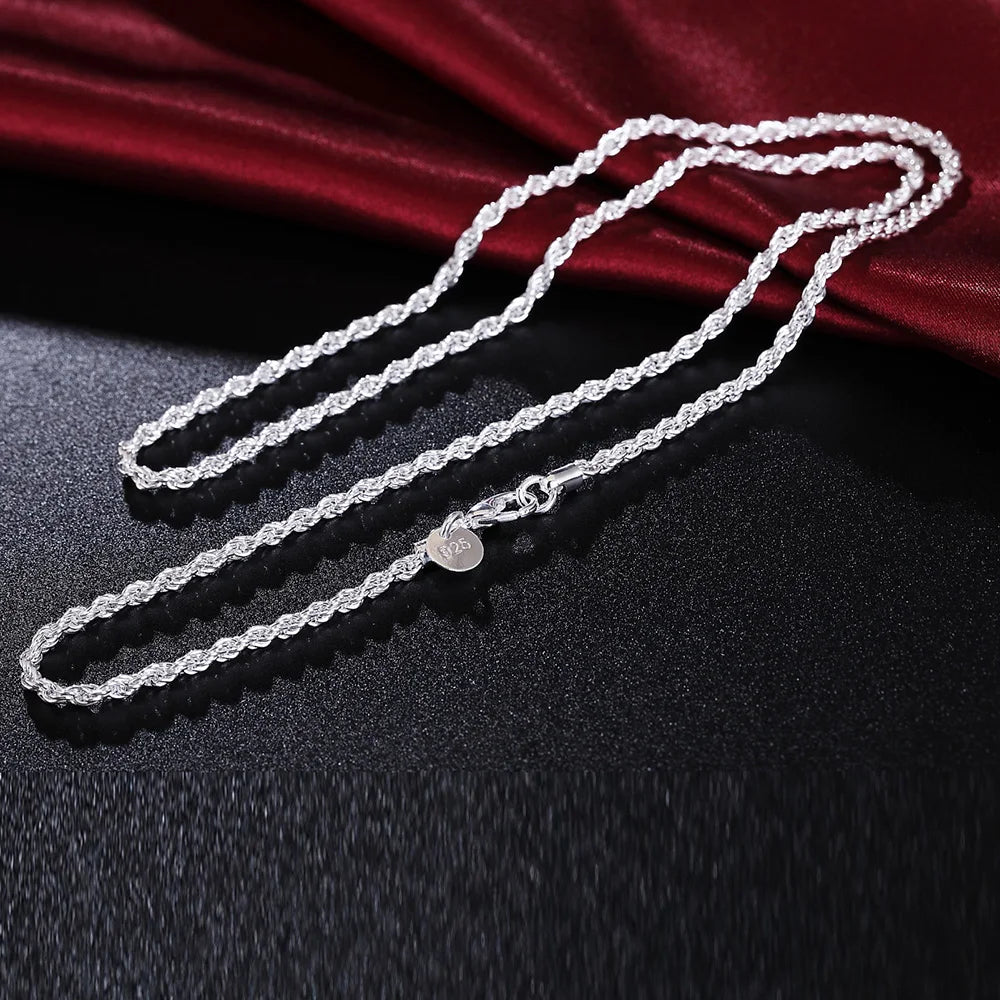 925 Silver 3mm Rope Chain Necklace for Women Men