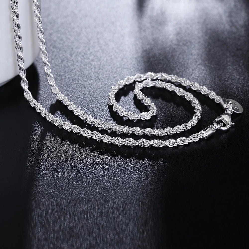 925 Silver 3mm Rope Chain Necklace for Women Men